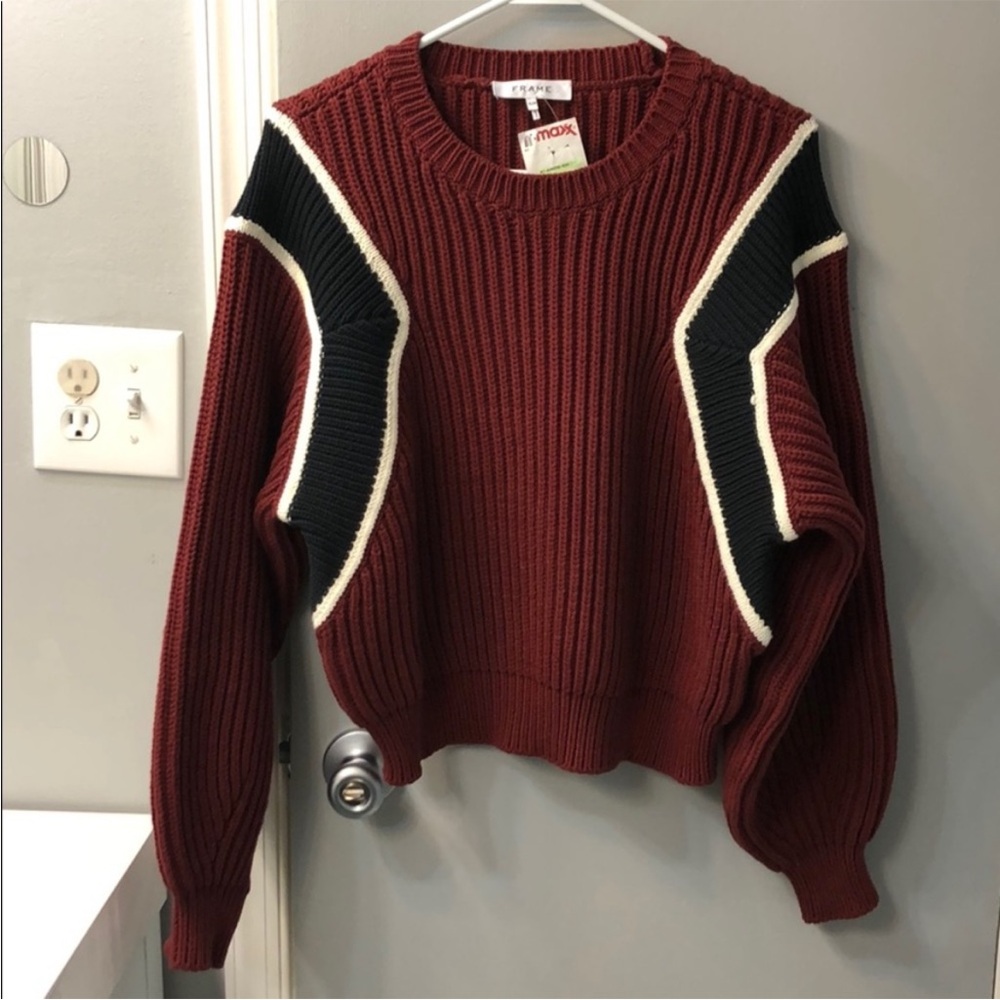 Frame Denim Burgundy and Black Crew Neck Sweater
